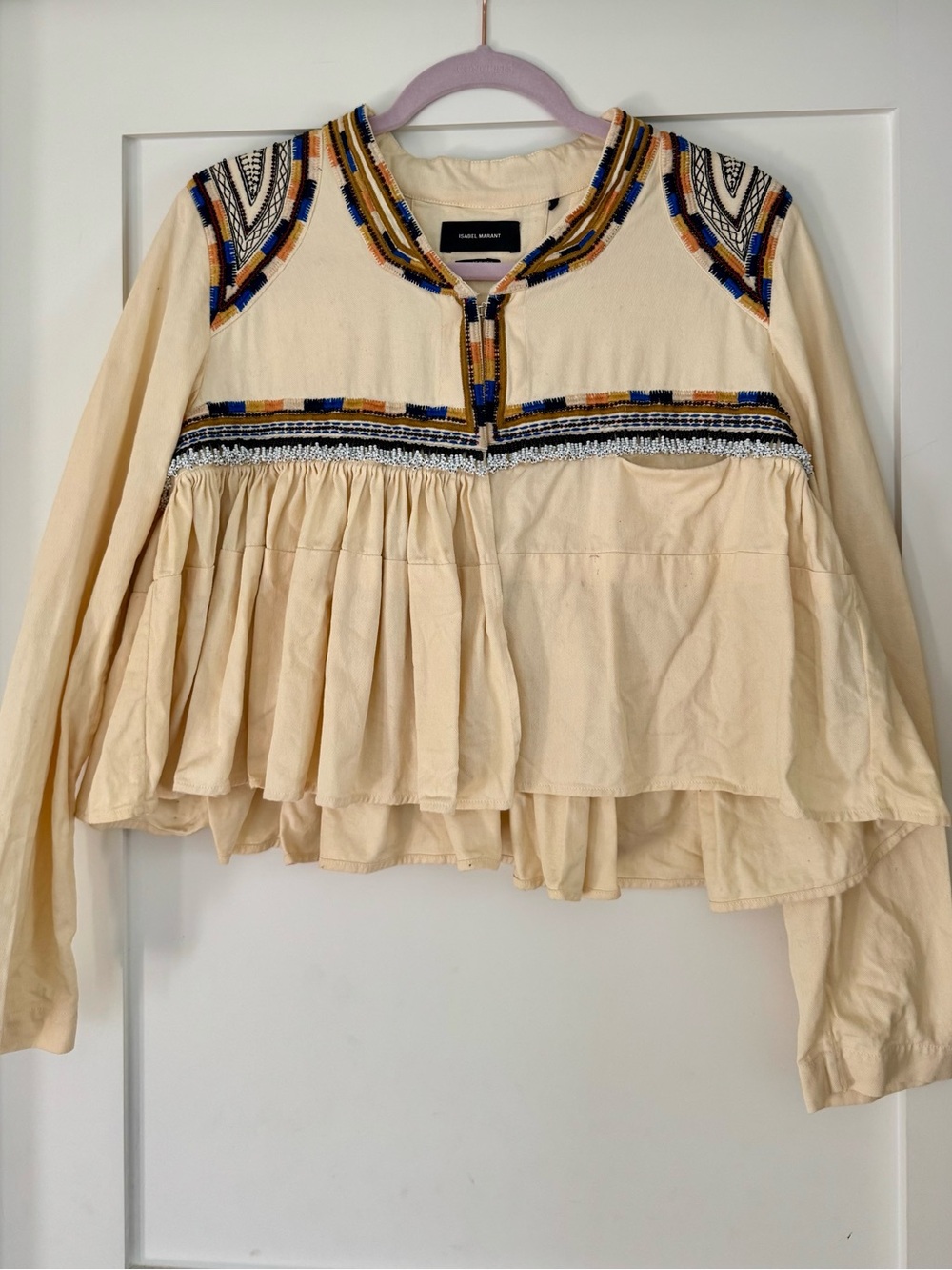 Isabel Marant beaded embroidered sabriel cotton twill jacket in cream